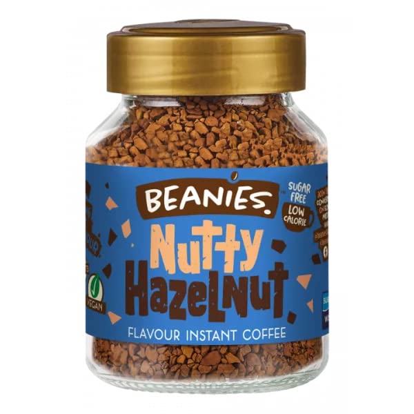 Beanies The Flavour Co Flavoured Instant Coffee Powder-Nutty Hazelnut Hot & Cold Coffee Makes 25 Cups 100% Arabica Light Roasted Coffee Sugar Free 50 Grams Bottle (Nutty Hazelnut)