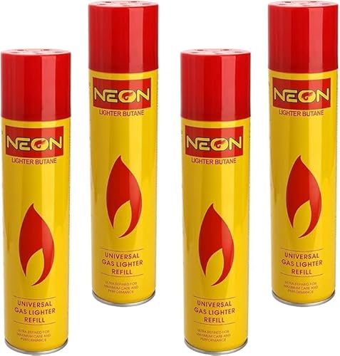 Neon Butane Refill Lighter Gas Refill Butane Universal Fuel Ultra Refined 300ml 10.14Oz (4 Cans)