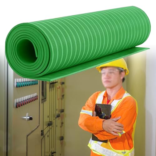 Insulated Electrician Mat Cuttable, Commercial Non-Conductive Floor Matting Roll Green for Substation/ Power Plants, Non Slip High Voltage Insulation Rubber Mats(T 8MM(1/3in),LXW 20x3.3ft/6.1x1m)