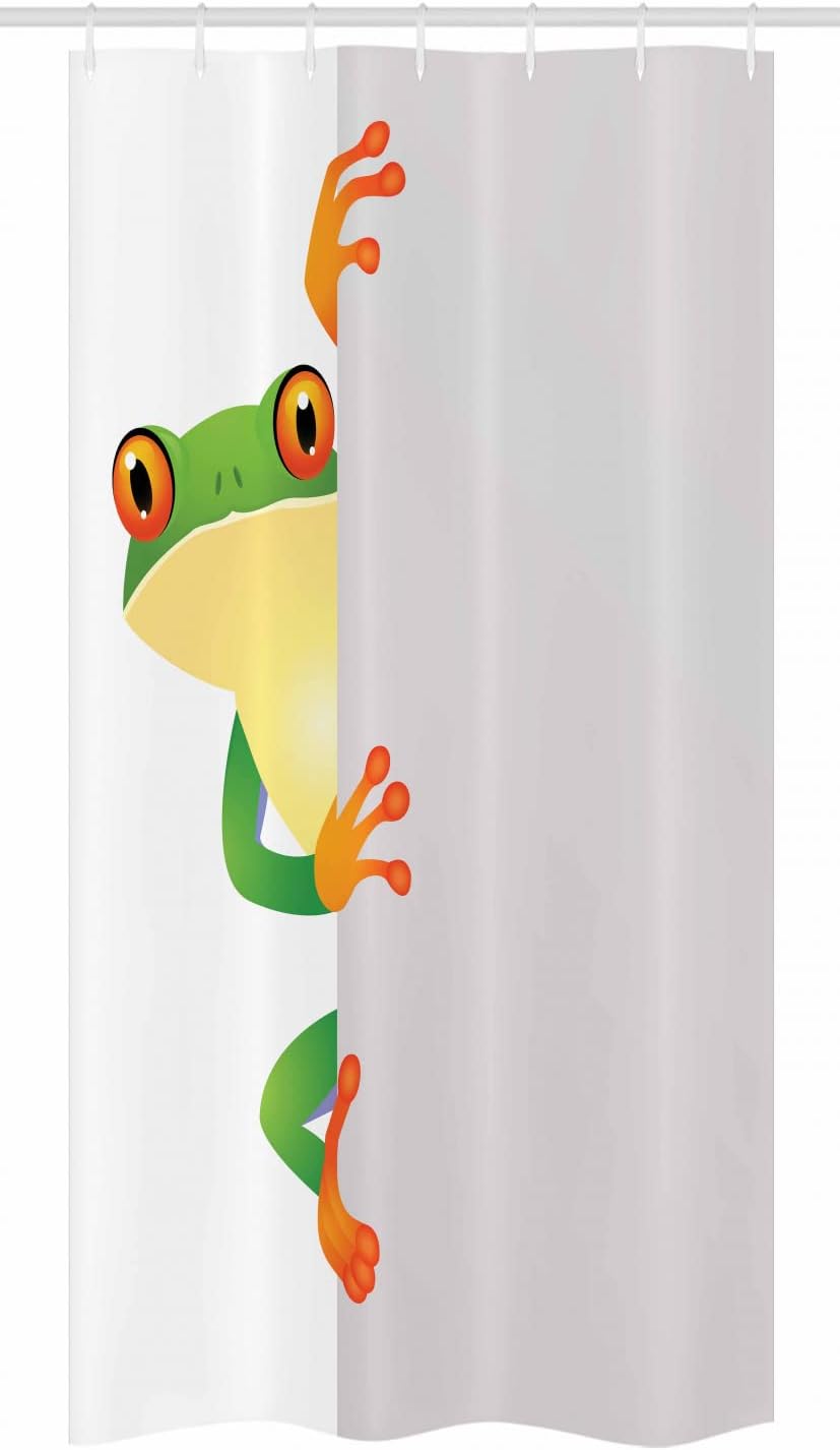 Ambesonne Reptile Stall Shower Curtain, Funky Frog Prince Big Eyes on Wall Camouflage Reptiles Theme, Fabric Bathroom Decor Set with Hooks, 36" W x 72" L, Green Yellow Orange