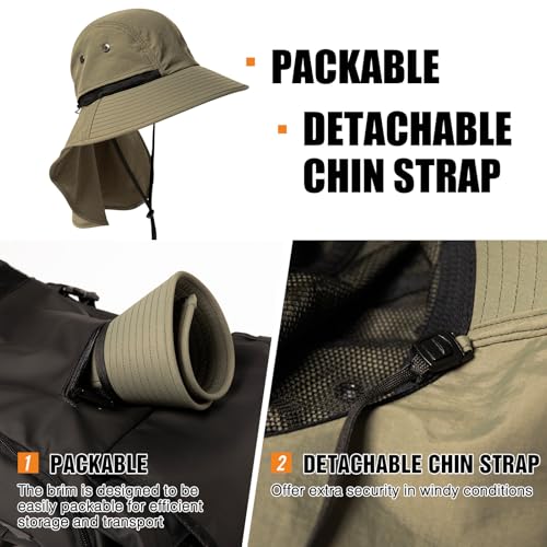 Image of Oversized XL XXL Mens Sun Hat Big Head Neck Flap Shade Waterproof UPF50+ Wide Brim Hat Fishing Safari Hiking