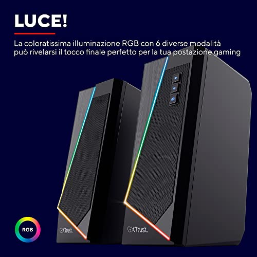 Casse PC 2.0 GXT 609 Zoxa, 12W, Altoparlante Stereo, 6 Modalità Di Illuminazione RGB, Alimentazione Via USB, Set Di Altoparlanti Per PC, Computer, Desktop, Laptop, Portatile - Nero - Casse per PC - Immagine 2