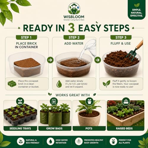 Image of Cocopeat Blocks for Gardening Pack of 2, 400g Compressed Coco Peat Bricks, Growing Medium for Seed Starting, Pots, Grow Bags & Indoor Plants