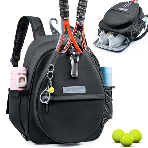 5 Best Tennis Bags with Shoe Compartment 5 SPORJET Tennis Bag with Shoe Compartment, Tennis Backpack for 2 Rackets, Water-Resistant PU Leather Racket Bag for Women & Men, Sports Backpack for Tennis, Pickleball & Badminton Gifts