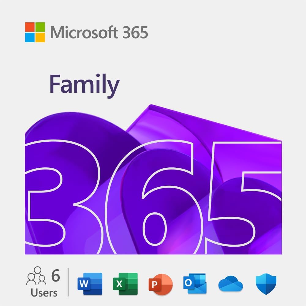 Microsoft 365 Family โ 6 Devices- up to 6 TB of cloud storage (1 TB per person)- Advanced security - Innovative apps with AI - 12-Month Subscription - Windows/Mac (Email delivery in 2 hours-No CD)