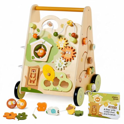 Baby Lauflernwagen aus Holz Wooden Push Walker Mehrfarbig...