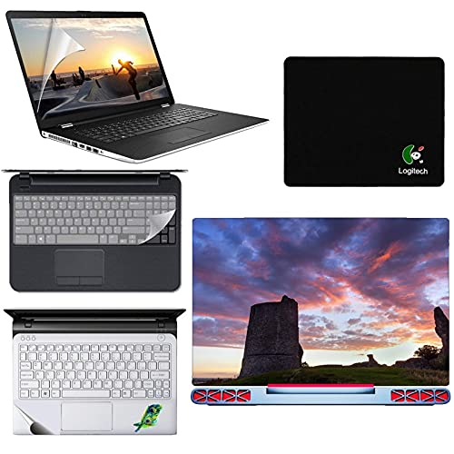 sdm 5in1 Combo, HD, UV Printed, Protected, Bubble Free, Scratchproof, for 15.6 inches on 3M Vinyl with Screen Guard and Key Protector, pelmrest Skin,Mouse-pad Combo Set 58