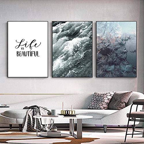 Impression peinture paysage océan vagues de corail triptyque sur toile premium