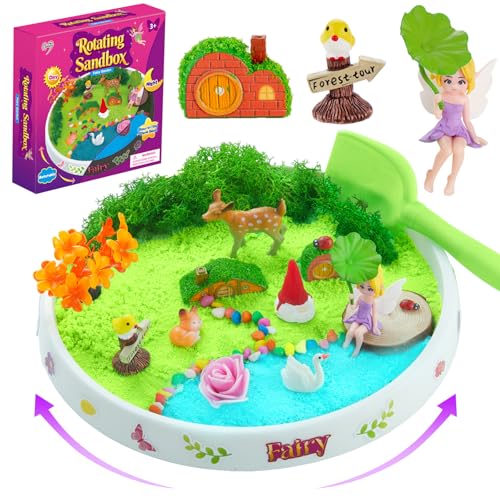 Image of Carolart Spinning Fairy Garden Sensory Bin with Glow Sand Kit | Glow-in-the-Dark Sensory Sand, fairy toys, gifts for girls, rotating sand kit with sensory play for ages 3-8