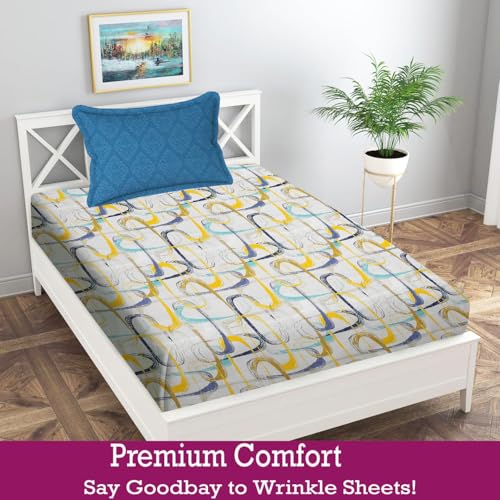 Image of IVAZA Ezyption Cotton Soft and Warm Mix N Match Bedsheet Set for Single Size Bed Soft Durable bedsheet with1 Pillow Cover Gold Yellow