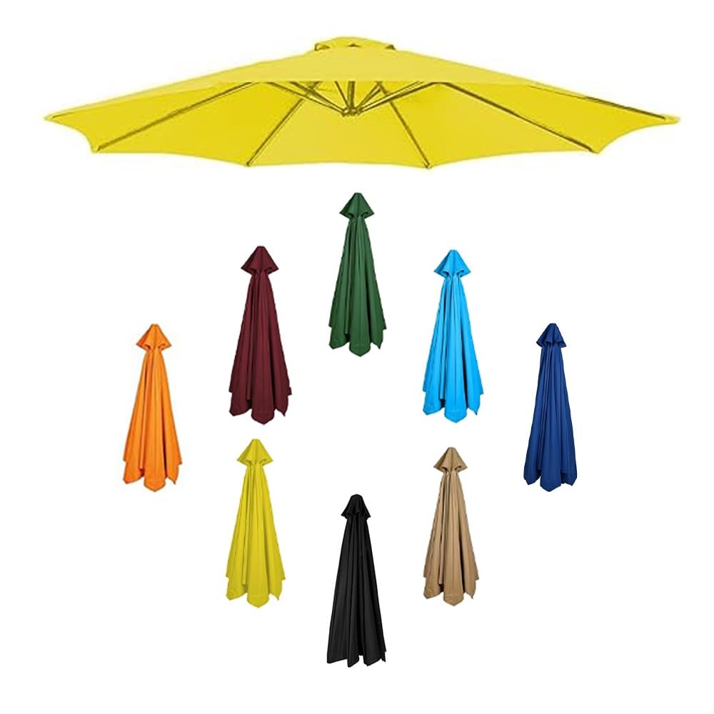 YCBTPS Replacement Parasol Canopy, 7ft/9ft/10ft Garden Canopy Cover Replacement Cover, 6 Ribs 8 Ribs Outdoor Market Table Umbrella Canopy Replacement Cloth(Yellow,6ribs/2.7m(9ft))