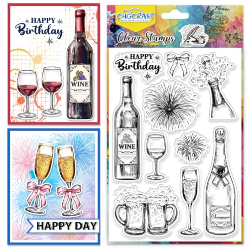 CHGCRAFT Sellos transparentes de vino tinto champán, fuegos artificiales, sellos transparentes de silicona para manualidades, álbumes de recortes, decoración de álbumes de fotos, 4.3 x 6.3 pulgadas