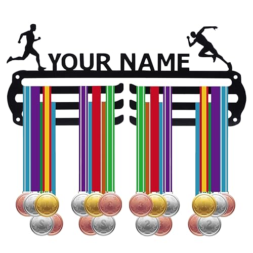 Image of NAITIK CREATION Personalized Medal Hangers for Wall Display - Customised Sports Medal Holder with Custom Name, Holds Up to 65 Medals, Black Glossy Finish