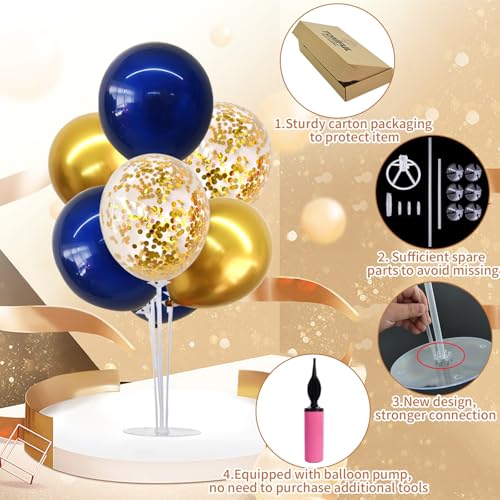 Image of TONIFUL 4 Set Navy Blue Gold Balloons Stand Balloon Centerpieces for Table