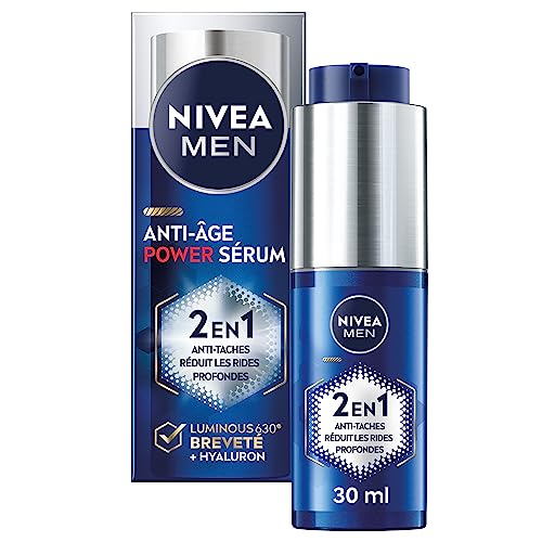 NIVEA MEN Sérum Power 2-en-1 LUMINOUS630® anti-âge & anti-taches (1 x 30 ml), Sérum hydratant visage enrichi en acide hyaluronique, Soin homme pour tous...