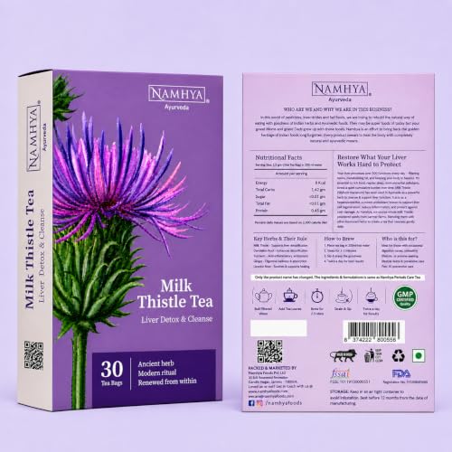 Image of Namhya Milk Thistle Tea | Herbal Tea for Liver Detox & Cleanse, Digestion & Bloating Support | Silymarin Rich Antioxidant Blend for Metabolism, Immunity Support & Liver Health | 30 Tea Bags