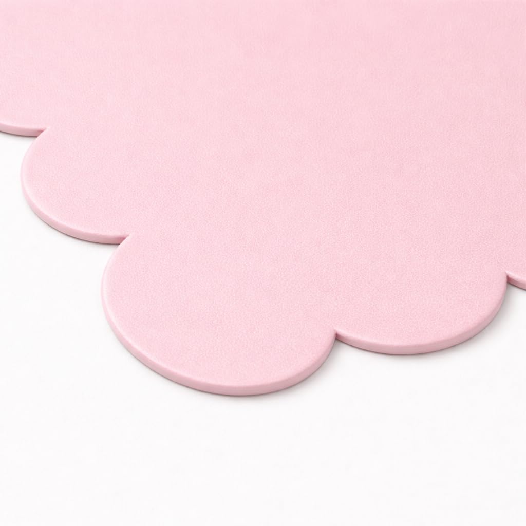 Orelle Pink Scalloped Desk Mat | Vegan Leather Desk Mat for Keyboard and Mouse, Laptop, Makeup Vanity | Computer Desk Pad Mat | Office Desk Cover Mat | Desk Blotter Mat | 30 x 15” | Pink