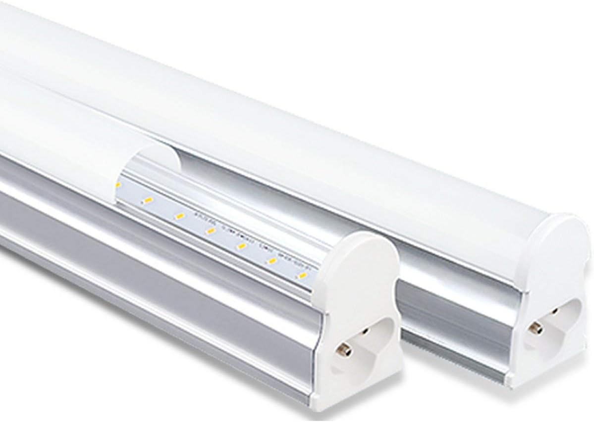 NRG CLEVER T5I60CW Led Tube 10W 2ft Linear Light Slim Ceiling Surface Mounted T5 Integrated 600mm 910lm 6500K Cold White Energy Saving for Bedroom Office Utility Strip Fitting, Pack of 2 Units