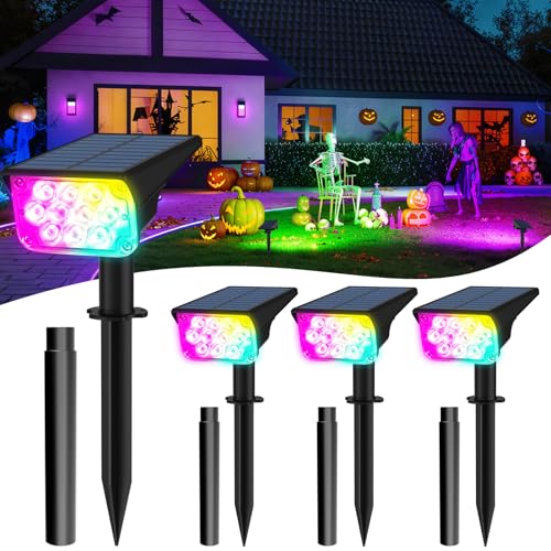 T-SUNUS Halloween Solar Spot Lights Outdoor Color Changing 4 Pack IP65 Waterproof RGB Landscape Spotlights Auto Dusk to Dawn Garden Pond Light Christmas Lighting for Yard Pathway Driveway Walkway Tree T-SUNUS Halloween Solar Spot Lights Outdoor Color Changing 4 Pack IP65 Waterproof RGB Landscape Spotlights Auto Dusk to Dawn Garden Pond Light Christmas Lighting for Yard Pathway Driveway Walkway Tree