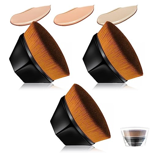 3 brochas mágicas para base de maquillaje, brochas planas de maquillaje ovaladas, brochas de maquillaje Kabuki planas en polvo para la cara, con estuche (negro)