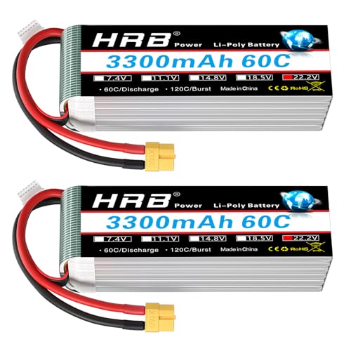 HRB 2packs 6S 22.2V 3300mAh 60C XT60 RC Lipo Battery Compatible with RC Helicopter Airplane Car Boat...