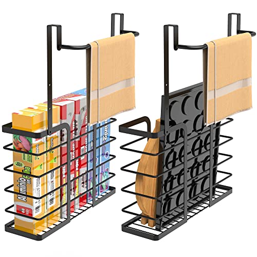 KEGII 2 Pack Cabinet Door Organizer - Cutting Board Holder Rack with Towel Bar, Over Cabinet Door Storage for Foil, Plastic Wrap, Baking Sheet, Kitchen Organizer for RV, Apartment, Black KEGII 2 Pack Cabinet Door Organizer - Cutting Board Holder Rack with Towel Bar, Over Cabinet Door Storage for Foil, Plastic Wrap, Baking Sheet, Kitchen Organizer for RV, Apartment, Black