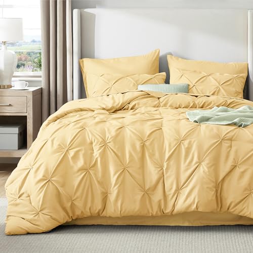 Image of Bedsure Full Comforter Set Yellow - Bed in a Bag Full Size 7 Pieces, GentleSoft Pintuck Bed Set Gift for Family, All Season Down Alternative Comforter with Sheets, Pillowcases & Shams