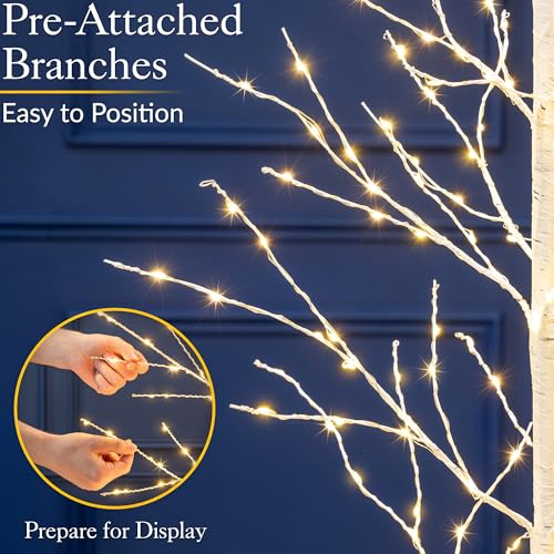 Christow White Twig Tree With Lights 5ft, Warm White Micro LED, Mains Operated (240 LED) - Image 4