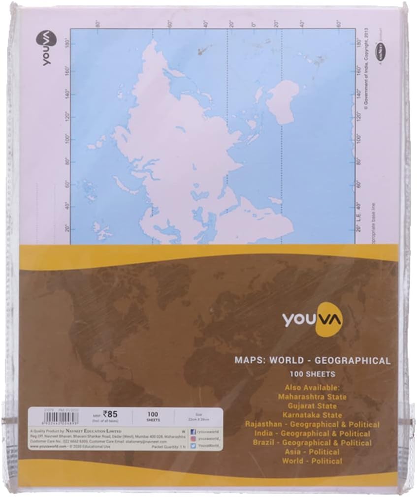 Navneet Youva | World Geographical Plain Maps Sheets | 22 cm x28 cm | 100 Sheets| Pack of 4