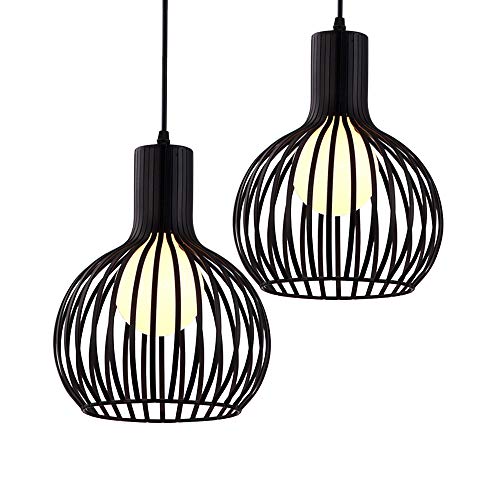 iDEGU Lot de 2 Suspension Luminaire Moderne, Lustre Plafonnier en métal en Forme de Cage à Vase Lampe de Plafond pour chambre salon cuisine salle à manger restaurant - diamètre 20cm, noir