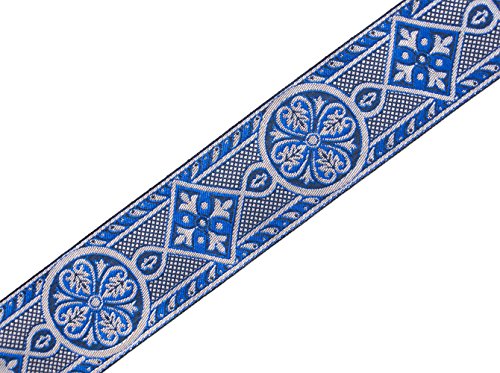 2 3/8" Wide Jacquard Trim. Medieval Style. Royal Blue & Silver Vestment Sewing Diy 3 Yards #TOP1