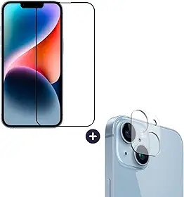 Película De Vidro 3D Tela Toda Para iPhone + Película Lente de Câmera (iPhone 14 Plus)