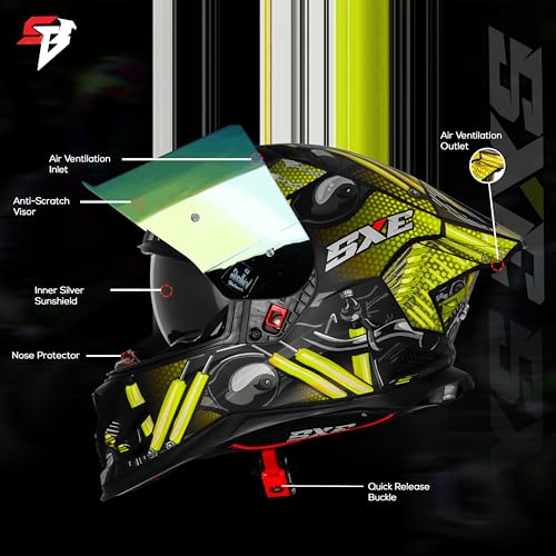 Image of Steelbird SBH 61 SXE X2 ISI and Dot Certified Full Face Helmet for Men and with Inner Silver Sunshield