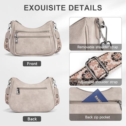 Image of KITEVIUN Crossbody Bags for Women Leather Purse Trendy Multi Pocket Shoulder Handbags with Adjustable Guitar Strap