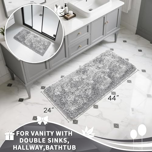 Image of Yimobra Long Bathroom Rug Non Slip 44x24 Inch, Extra Thick Soft Absorbent Chenille Bath Mat, Machine Washable Bath Rugs for Bathroom Floor, Tub and Shower, Home Decor Accessories, Light Grey