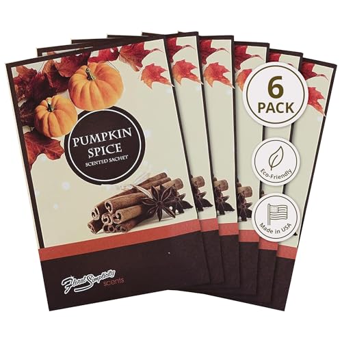 Floral Simplicity Pumpkin Spice Scented Sachets Pack of 6, Fall & Winter - Long-Lasting Scented Bags, Home Fragrance, Air Freshener & Deodorizer for Closet, Room, Drawer, or Cars, Made in USA