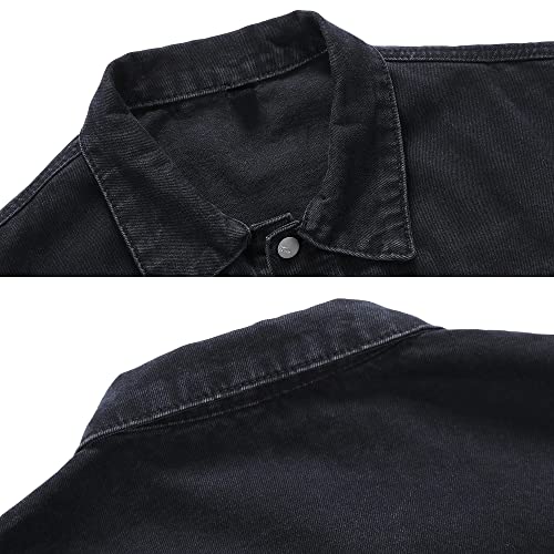 Image of PRIJOUHE Denim Jacket For Men Casual Loose Fit Jean Jackets Long Sleeve Button Down Trucker Coat Distressed Outerwear