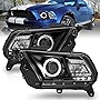 AmeriLite for 2010-2014 Ford Mustang Halogen Model Black Xtreme LED Halo Projector Replacement Headlights Pair - Passenger and Driver Side