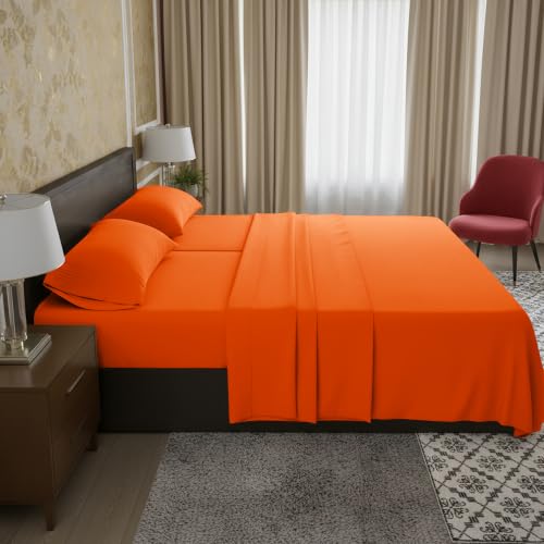 Image of Elegant Comfort Luxury 1500 Premium Hotel Quality Microfiber 5-Piece Sheet Set - Wrinkle Resistant, All Around Elastic Fitted Sheet, Deep Pocket up to 16 inch, Split King, Elite Orange