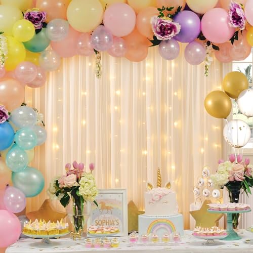 20x10ft Champagne Sheer Backdrop Curtains with Lights for Parties, Wrinkle Resistant Backdrop Curtain for Baby Shower Birthday Wedding Photo, 4 Pack 5x10FT Curtains - Thumbnail 4