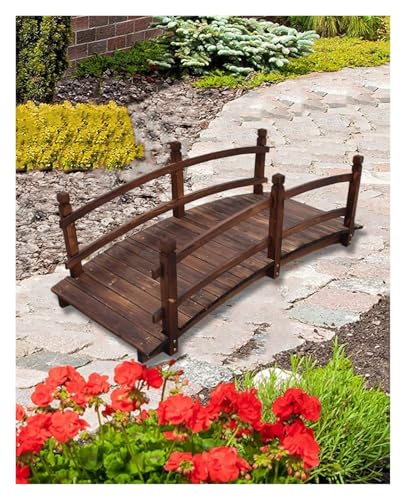 ガーデンブリッジ、ガーデンアーチ橋、 屋外用アーチ型歩道橋(手すり付き)、裏庭の小道を造園するための素朴な歩道橋(140cm (4.6ft))