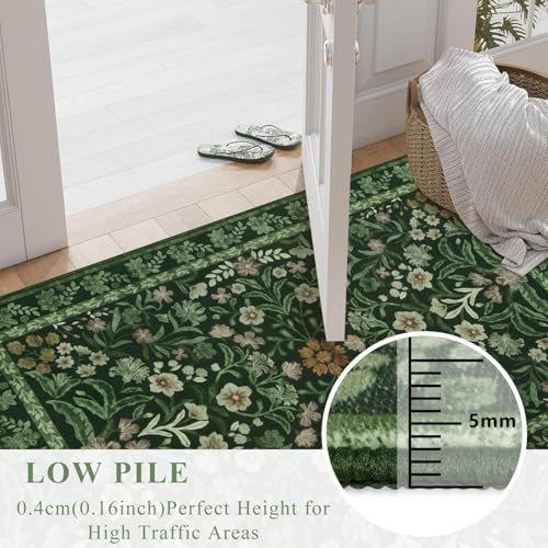 Carpet Runners for Hallways Washable Floral Hallway Runner Rug Green 65x180cm Boho Non-slip Kitchen Runner Floor Mat Low Pile Floor Carpet for Entrance Laundry Bedroom - Image 4