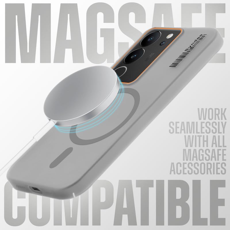 Image of Mr. Case Back Cover for Vivo V29 5G Sleek Frosted Translucent Back Only Compatible with Wireless Magnetic Accessories | Anti-Scratch Shockproof Phone Case - Grey
