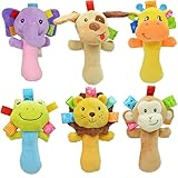 KIDSZONE Baby Soft Plush Animal Rattle Toys – Infant Hand Grip Toys with Crinkle Tags Sensory Development Rattles for Newborns & Toddlers (Assorted characters)