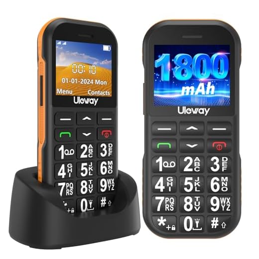 Telefono Movil para Mayores Libre, GSM Fácil de Usar Teléfono Móvil Basico de Teclas Grandes, Batería de 1800 mAh, Admite Tarjetas SIM Duales, Cable USB Tipo C, Base del Cargador (Negro y Naranja)
