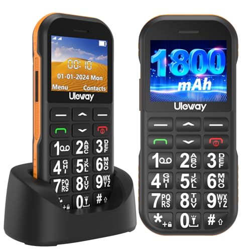 Telefono Movil para Mayores Libre, gsm Fácil de Usar Teléfono Móvil Basico de Teclas Grandes, Batería de 1800 mAh, Admite Tarjetas SIM Duales, Cable USB Tipo C, Base del Cargador (Negro y Naranja)