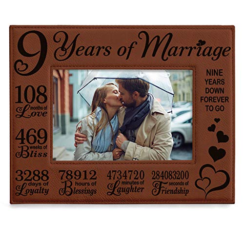 KATE POSH 9th Wedding Anniversary, 9 Year Anniversary, 9 Years of Marriage, Husband & Wife, Boyfriend & Girlfriend, Gifts for Couple - Engraved Leather Picture Frame (4