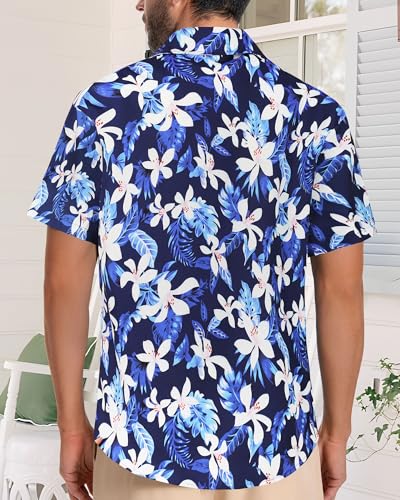 Image of Men Hawaiian Shirt Short Sleeve Summer Beach Button Down Shirts with Pocket