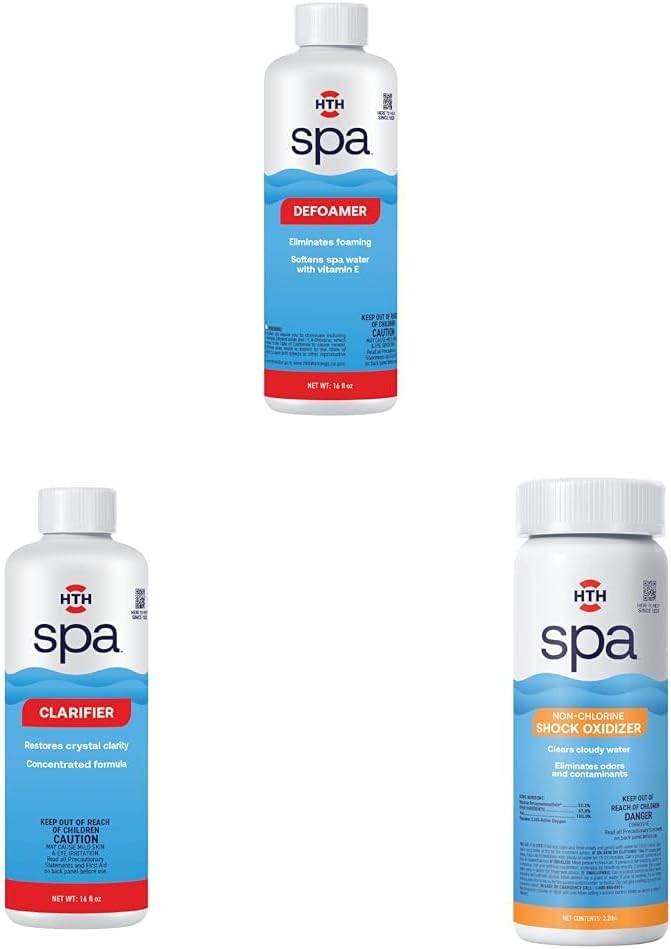 HTH Spa 86116 Defoamer & Spa 86121 Clarifier & Spa 86135 Non Chlorine Shock Oxidizer, Spa & Hot Tub Chemical Clears Cloudy Water, 2.25 lbs