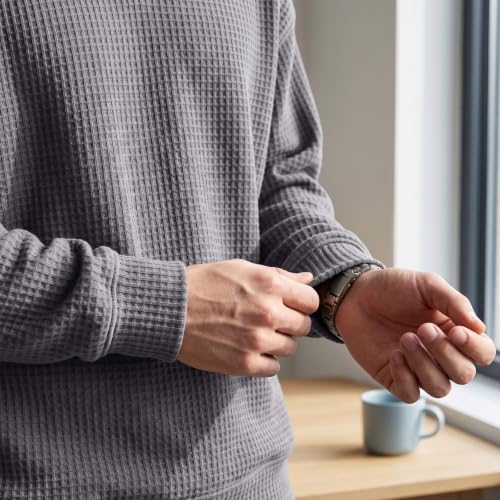 Mens Waffle Shirt Long Sleeve V Neck Fake 2 Piece Casual Layered Shirt - image 6